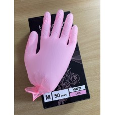 Перчатки виниловые розовые/чёрные S, 100 шт